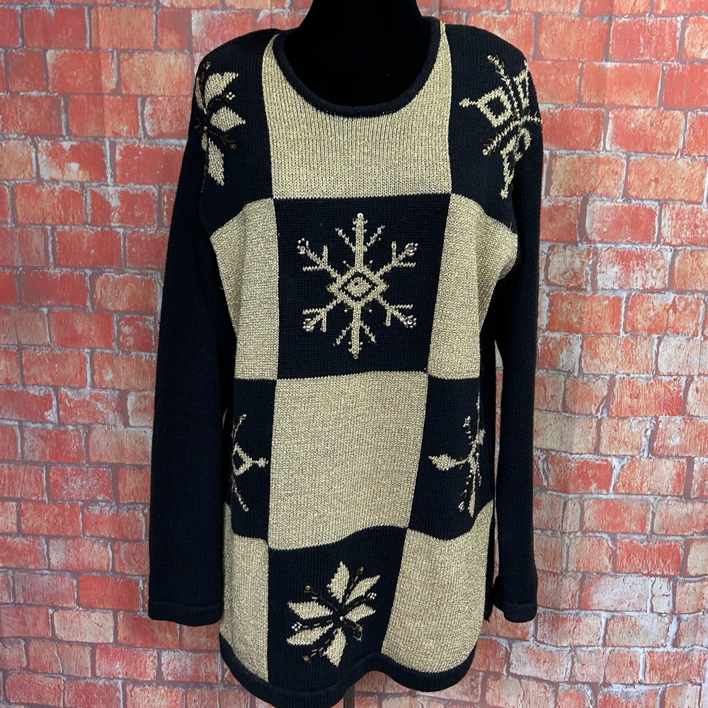 Leslie Fay Vintage Metallic Beaded Holiday Sweater